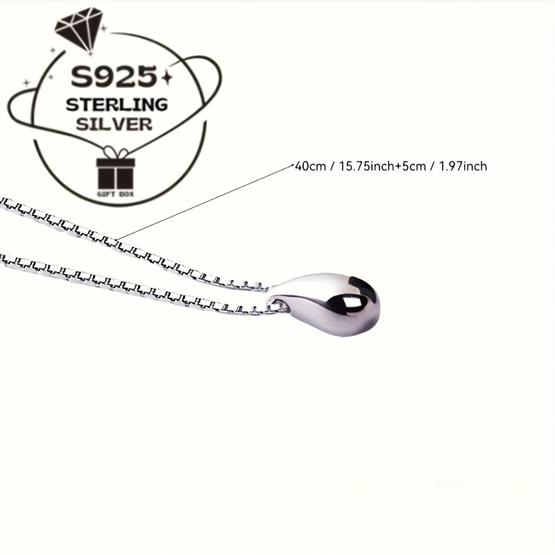 S925 Sterling Silver Droplet Shaped Pendant Necklace